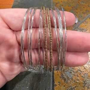 Silver & Gold Mixed Metal Multi Wire Cuff Bracelet NWOT Boho Layered Statement